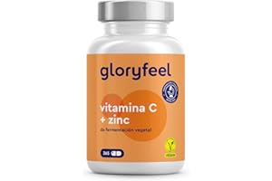 GLORYFEEL Vitamina C + Zinc - 365 Cápsulas - 1000mg Vitamina C + 20mg Zinc - Apoya el sistema inmunológico y reducen la fatiga - Vitamina C Tamponada con Protección gástrica y pH neutro - 100% vegano