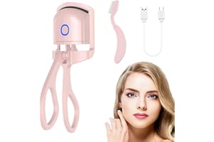 Toivize Recourbe-cils chauffant, recourbe-cils avec peigne pour une courbure naturelle des cils longue durée, rapide, rechargeable par USB, avec 2 modes de chauffage pour femme, rose