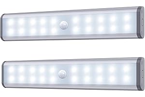 MOSTON Motion Sensor Cabinet Lights, 20 LED Wireless Under Cupboard Light with Built-in Rechargeable Battery, Stick-on Anywhere Magnetic Night Lighting for Closet Kitchen Wardrobe (2 Pack)