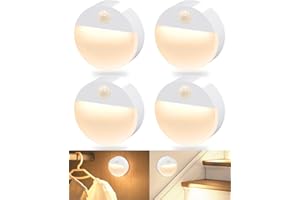 ‎FLOWOOD FLOWood Nachtlicht mit Bewegungsmelder,4 Stück Treppenbeleuchtung LED bewegungsmelder mit batterie Auto EIN/AUS für Kinderzimmer, Flur, Treppe, Schlafzimmer, Küche & Schrank Warmweiß