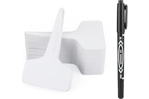 KINGLAKE Plant Labels and Pen for Outdoor Plants, 50Pcs Plant Markers Labels Plastic White Garden Plant Tags for Seed Herb Potted Plant Seedling Vegetables Flower, T-Type, 6x10cm