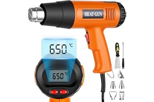 Tixexo varmluftspistol 2000 W temperatursteg 50 ℃- 650 ℃, 2 justerbara varmluftsfön med LCD-digitaldisplay, överbelastningsskydd, varmluftspistol för avlackning, lödning och krympning med 6 tillbehör