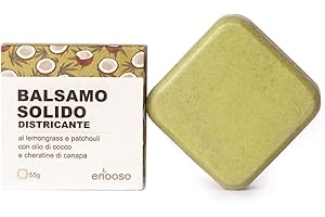 Balsamo Solido Bio Naturale - DISTRICANTE al Cocco e Lemongrass 55 g - Enooso - 100% Vegano, Artigianale Biologico - Made in Italy