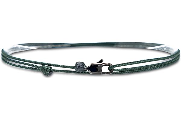 Pulsera Fina para Hombres y Mujeres con Cierre de Mosquetón Hecha a Mano - Joyería Marítima para Surfistas - Pulsera de Tela Minimalista - 100% Impermeable y Ajustable (Esmeralda Verde Negro)