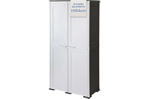 Tomaino - Armadietto Portascope per Esterno con 2 Ante e 4 Vani - Mobile da Esterno Balcone, Giardino, Garage - Armadio Portascope da Esterno SIMPLEX Grigio/Nero