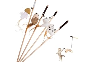 YINGLUOEU 4 Pièces Jouet interactif pour Chat Canne à Pêche Interactive pour Chats Lot de 4 Jouets pour Chat Idéal pour Le Jeu L'entraînement
