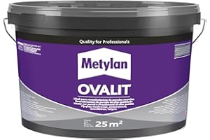 Metylan Ovalit, Adesivo Bianco in Pasta per Parati, Tessuti Murali, Juta, Fibra di Vetro, Fogli di Plastica Metallizzati, Fogli in PVC con Retro in Tessuto, Trasparente da asciutto, Secchio da 5Kg