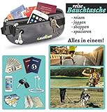 Reise Bauchtasche Hüfttasche mit RFID-Blockierung - Geldgürtel zum Sport, Reisen und Joggen, Verstellbaren Hüftgurt für Damen und Herren - enganliegend und wasserabweisend, CALEDONY Flache Reisegürtel - 