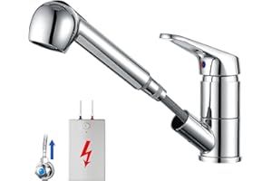 Auralum Niederdruck Armatur Küche, Wasserhahn Küche Ausziehbar, Küchenarmatur Niederdruck mit Brause Zwei Wasserstrahlarten, 360° Drehbar Mischbatterie Küche, Wasserhahn mit 3 anschluessen für Boiler