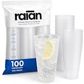 raian 100 Units Disposable Reusable Hard Plastic Cups 480 ml High | Clear hard plastic tall glasses for mojito, beer, cider a