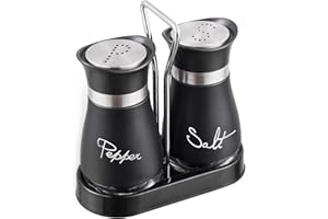 GJIE Pack of 2 Salt and Pepper Pots Salt and Pepper Shaker Salt and Pepper Set Salt Shaker Salt Pot Kitchen Accessories (Black)