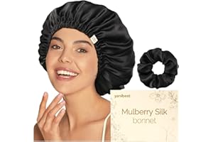 YANIBEST 22 Momme 100% Mulberry Silk Bonnet for Sleeping, Double Layer Sleep Cap Hair Wrap for Women, Natural Silk Hair Bonnet with Scrunchie