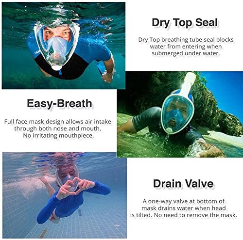 Snorkeling Mask,180° View Scuba Diving Full Face Free Breath Design Breath Ventilation Concept Anti-Leak Anti-Fog Swimming Mask For Gopro Hero 4/3+/3/2/1 SJ4000 SJ5000,Xiaomi Yi Sports Action Camera