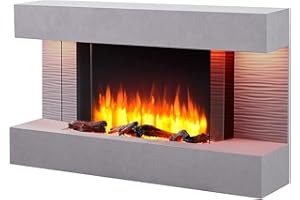 FLAMME Kingston Wall Mounted Fireplace up to 60" with 3 Flame Colours and 13 Mood Lighting Options (43" CEMENT GREY)
