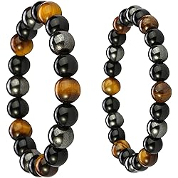 Pierre Naturelle Hématite Bracelet Pierres Naturelles ARMONY PARIS - Œil De Tigre Hématite Obsidienne - Bien-être Chakras Bracelet Bien-être Chakras Fait Main