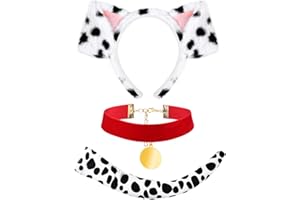 Kavoc 3Pcs World Book Day Dalmatian Costume Include Dog Ear Headband Velvet Choker and Tail for Party Fancy Dress