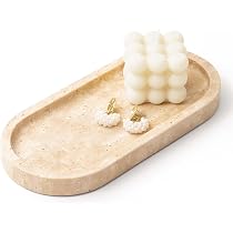 VASSOIO ROTONDO IN MARMO ARABESCATO KOVILLE - 24 CM - PORTA PROFUMI E PORTAOGGETTI PER BAGNO E CUCINA