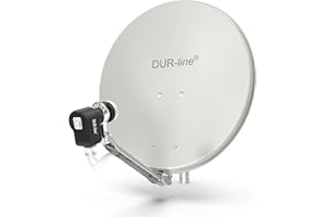 DUR-line - Set di 4 partecipanti satellitari in alluminio di alta qualità, 60 cm/65 cm, specchio/ciotola grigio chiaro + Quad LNB – per 4 ricevitori/TV [Nuova Technik, DVB-S2, 4K, 3D]