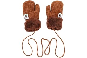 INSZKOOS Moufles Enfants Thermique Gants Hiver Automne Epais Mitaines Tricoté Douce Gants avec Corde Epais Plein-Doigts Motif Cartoon Mignon Gloves Ski Snowboard Camping Vélo pour Bébé Garçons Filles 0-3 Ans