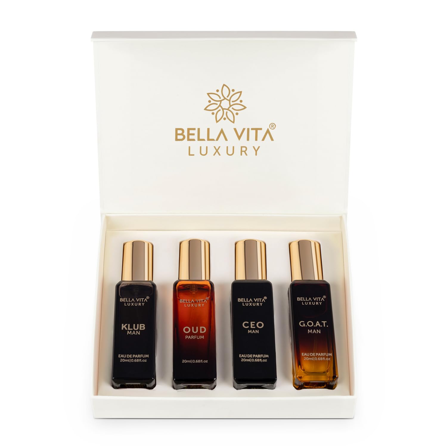 Bella Vita Luxury Man Perfume Gift Set 4 x 20 ml for Men with KLUB, OUD, CEO, G.O.A.T Perfume | Woody, Citrusy Long Lasting E