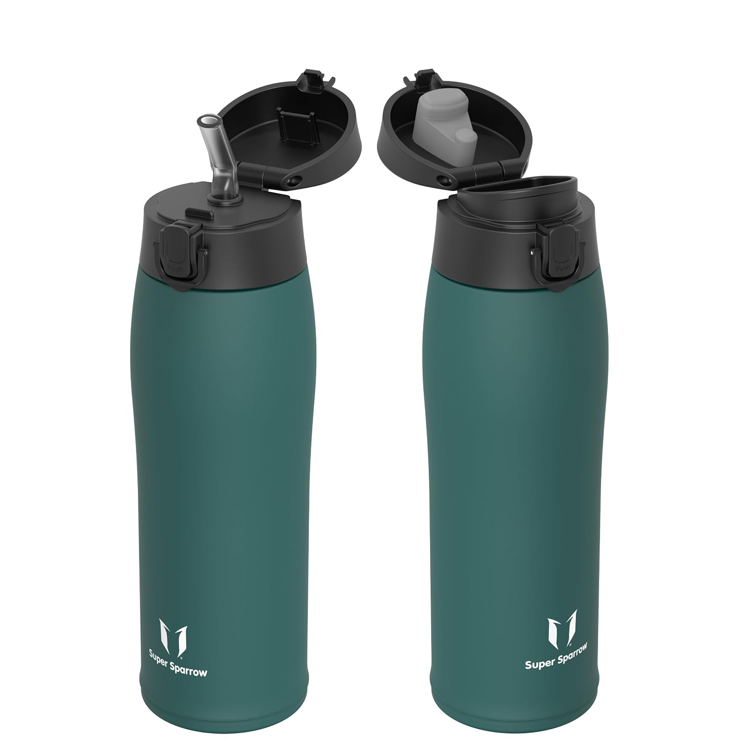 Super Sparrow Botella Agua Acero Inoxidable - Botella Termica - 350ml / 500ml / 750ml / 950ml - Termo Sin BPA, Botella de agua para niños - Incluye 2 Tapas : con Pajita y con Boquilla