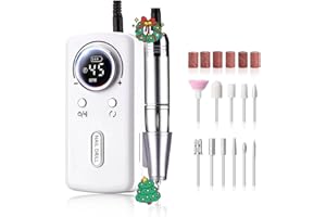 OLYSPM Fresa Per Unghie Professionale Ricaricabile Portatile 45000 RPM,LCD Elettrica Fresa con 11 Testine Iucidanti,Silenzioso e privo di vibrazioni,Per la cura delle unghie in acrilico/gel