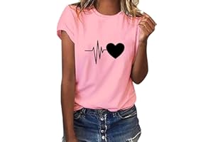 Tuopuda Camiseta de Mangas Cortas Mujer Corazón Impresión tee Clásico con Cuello en Redondo Basica Camiseta Ligera de Algodón Ablandado Verano Casual Tops