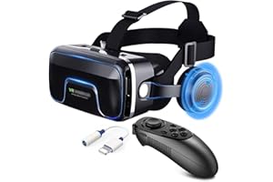 PUCIO Casque Realite Virtuelle avec Contrôleur et Écouteurs,Casque Virtuelle Réalité pour Telephone pour Films 3D Jeux Vidéo,Casque VR Smartphone pour 4,7 à 7,2 Pouces Tout,Cadeaux de Noël pour Les Enfants