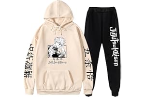 FLOWEREYES Anime Jujutsu Kaisen Chándal Casual Conjunto de 2 Piezas Itadori Yuji Sudadera con Capucha de Manga Larga Pantalones de chándal