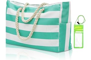 KunpengZen Strandtasche XXL Familie, Streifen Strandtasche Damen Groß mit Reißverschluss, Wasserdicht Sanddichte Beach Bag, Faltbar Tragetasche Shopper, Badetasche für Strand Reisen Pool