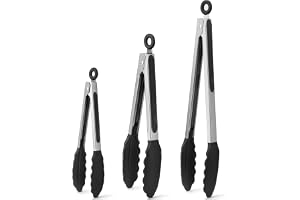 WISYOK Grilltänger Set om 3, Kökstång Värmebeständig, Tång Kök, Kökstång med Rostfritt Stål och Silikonspets, Silikontång, Kö