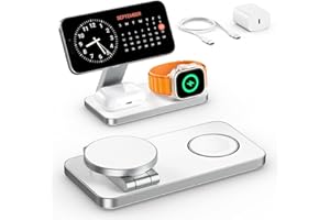 EXW Cargador inalámbrico magnético 3 en 1 con MagSafe Cargador portátil Plegable para iPhone 17/16/15/14/13/12 AirPods Apple Watch Adaptador de Cable 20W (Blanco)