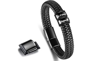 Gkmamrg Cadeau fete des peres Papa Bracelet en cuir - gravure ”Jet’aime Papa” Cadeau Papa Noël