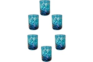 MurArt Shot in Vetro di Murano Collezione Tower Alto 6,5 cm Decorato con Scaglie più Murrine Lavorato a Mano Made in Italy. ACQUAMARINA.