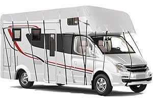 HAMON Motorhome Top Covers Caravan Cover Waterproof, 210D Oxford Cloth Summer UV Protection Breathable Motorhome Top Cover with Retractable Straps for Camper Travel, Silver (8.5mx3m)