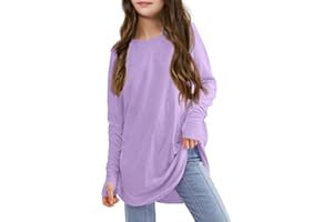 Haloumoning Mädchen Daumenlöcher Langarm T-Shirts Kinder Rundhalsausschnitt Saum Lose Tunika Tops Niedlich Langarmshirt