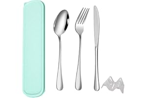 QZLSAYSL Set Di Posate Da Viaggio Portatile Con Forchetta Cucchiaio Coltello E Scatola 4 Pezzi Riutilizzabili In Acciaio Inox Per Scuola,Lavoro, Campeggio (verde chiaro)