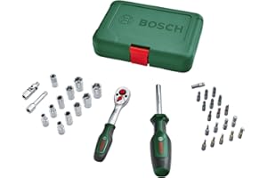 Bosch Ratchets / 1/4" Drive Socket Set 34-Piece (High-Quality, Versatile Drive Socket Set for Multiple DIY Tasks; Ergonomic, Soft Grip Handle; Magnetic Bits Holder)