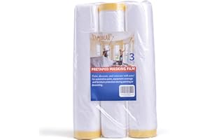 TAPEBEAR 3 Rollos Película Para Enmascarar, Película De Plástico Resistente Al Agua Y Al Polvo, 2 En 1 Cinta De adhesiva Pintor Protector, Para Pintura Automotriz, Cubrir Muebles, 26m x 27m
