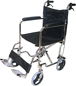 EASYCARE Portable Steel Wheelchair with Backrest Foldable - Transport Chair with Locking United Hand Brakes, Capacity 100 Kgs) Nylon