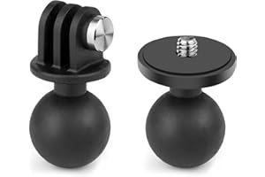 GEPULY 2pcs 1''Ball Head Mount 1/4"-20 Threaded Stud+Tripod Adapter for Gopro Hero Series/AKASO/Insta360/DJI/OSMO Action Camera, Fit RAM Ball Head Mount B Size Double Socket Arm
