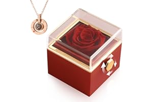 Tuocal Preserved Real Rose for Her, Gift Box with I Love You Necklace in 100 Languages, Eternal Red Rose Gifts for Woman Wife Girlfriend Mother on Birthday, Valentine's Day, Mother's Day, Christmas