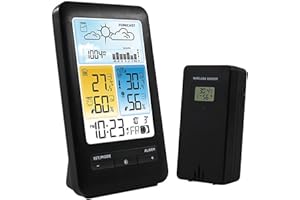 RANJIMA Stazione Meteo con Sensore Esterno, Temperatura Interna ed Esterna, Stazione Meteo Digitale con Previsioni Meteo, Pressione dell'aria con Grafica, Fase Lunare, Data, Funzione Snooze, Igrometro