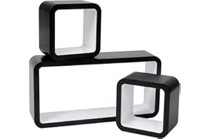 WOLTU Regał ścienny Cube regał 3-częściowy zestaw regałów w kształcie kostki, regał wiszący, czarno-biały, kwadratowy, wzór wiszący RG9248ws