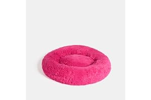 OHS Hot Pink Dog Bed Medium, Fluffy Warm Round Donut Dog Bed Super Soft Plush Anti-Anxiety Pet Beds Non-Slip Bottom Washable Cuddler Cat Donut Beds Cushion, 60 x 60cm