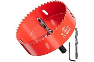 GARHWAL HSS M42 Bi-Metal 127 mm otwornica z adapterem i wiertłem centrującym, idealna do drewna, tworzywa sztucznego, płyty gipsowo-kartonowej, sklejki i metalu, głębokość cięcia do 32 mm