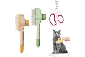 AONAYO 2 Stück Fellbürste Katze,Krallenschere Katzen Mit 2mm&4mm Loch,Fellblitz Bürste Katze,Katzenkamm Mit Nägelschneider Und Reinigungsknopf,Bürste Für Langhaarkatzen Und Kurzhaarkatzen