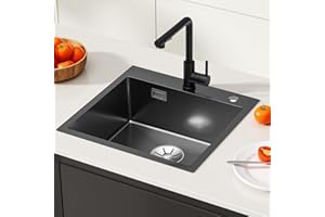 Sofetiy Fregadero de Cocina Negro Moderno 50×48cm - Rectangular, Sobre Encimera, 1 Seno, Acero Inoxidable