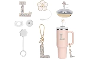 6PCS Personalisierte Tumbler Zubehör für Stanley Cup,Stroh Cover,Initialen Dekorationen für Tumbler,Buchstaben Aufkleber,Buchstaben Charm und Leck Stopper für Stanley Cup (L)