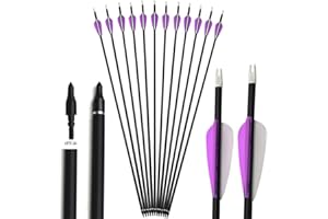 Wolfman 32 Pouces Tir à l'arc Flèche de Carbone Spine 500 Flèche Carbone Flèche Arc Flèches de Chasse avec 3" Plumes en Plastique Flèche pour Arc Classique Arc a Poulies Chasse